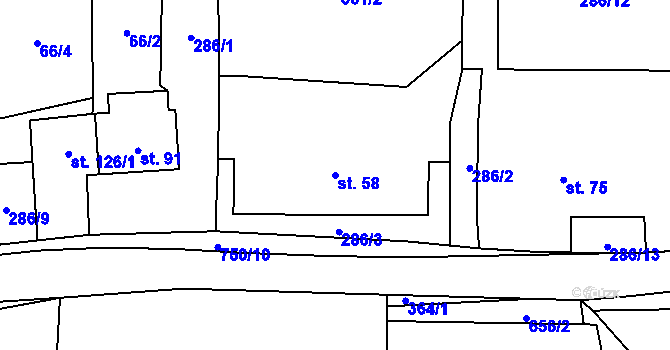Parcela st. 58 v KÚ Hrabůvka u Hranic, Katastrální mapa
