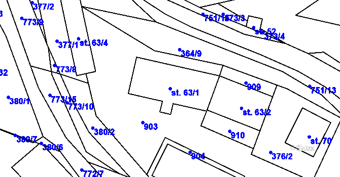 Parcela st. 63/1 v KÚ Hrabůvka u Hranic, Katastrální mapa