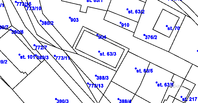 Parcela st. 63/3 v KÚ Hrabůvka u Hranic, Katastrální mapa