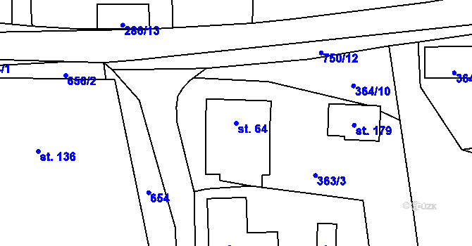 Parcela st. 64 v KÚ Hrabůvka u Hranic, Katastrální mapa