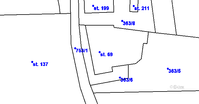 Parcela st. 69 v KÚ Hrabůvka u Hranic, Katastrální mapa