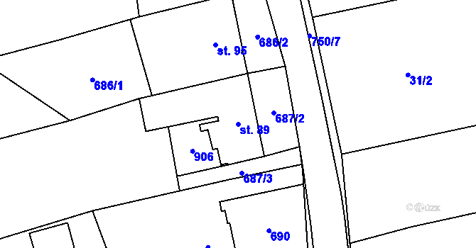 Parcela st. 89 v KÚ Hrabůvka u Hranic, Katastrální mapa
