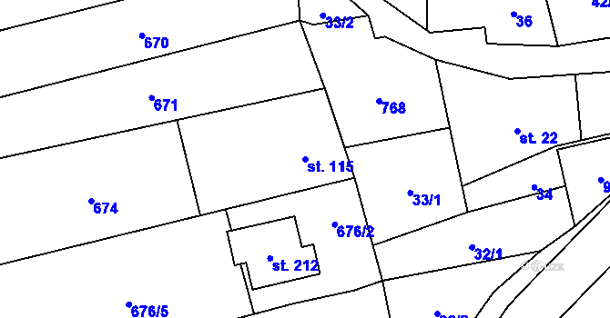 Parcela st. 115 v KÚ Hrabůvka u Hranic, Katastrální mapa