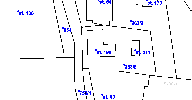 Parcela st. 199 v KÚ Hrabůvka u Hranic, Katastrální mapa