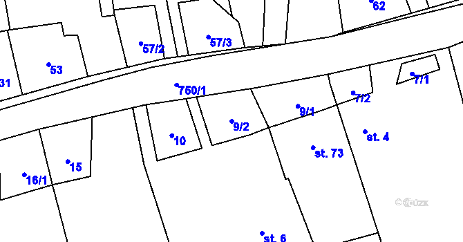 Parcela st. 9/2 v KÚ Hrabůvka u Hranic, Katastrální mapa