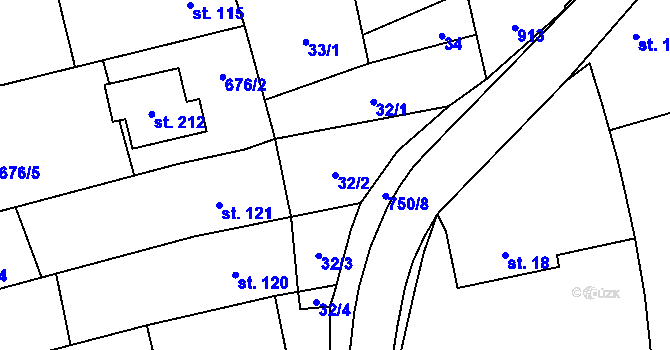 Parcela st. 32/2 v KÚ Hrabůvka u Hranic, Katastrální mapa