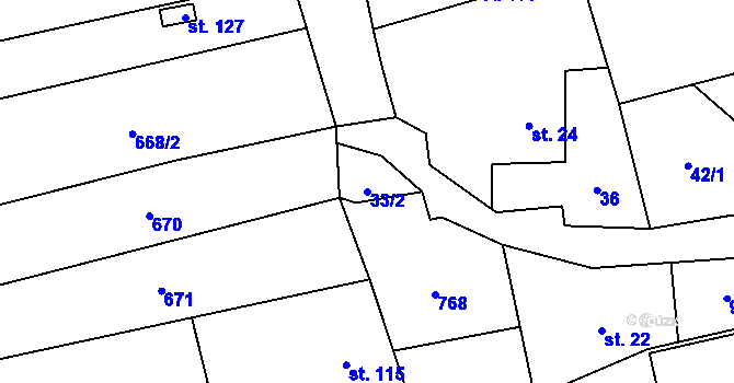 Parcela st. 33/2 v KÚ Hrabůvka u Hranic, Katastrální mapa