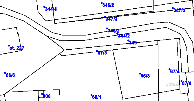 Parcela st. 67/3 v KÚ Hrabůvka u Hranic, Katastrální mapa