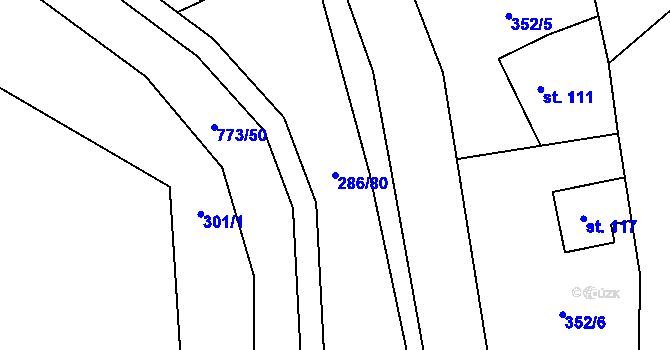 Parcela st. 286/80 v KÚ Hrabůvka u Hranic, Katastrální mapa