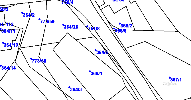 Parcela st. 364/5 v KÚ Hrabůvka u Hranic, Katastrální mapa