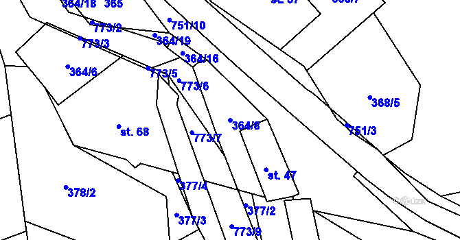 Parcela st. 364/8 v KÚ Hrabůvka u Hranic, Katastrální mapa