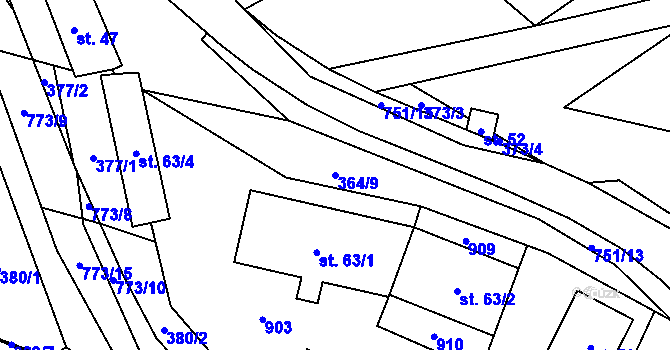 Parcela st. 364/9 v KÚ Hrabůvka u Hranic, Katastrální mapa