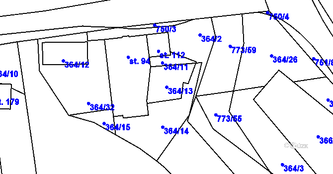 Parcela st. 364/13 v KÚ Hrabůvka u Hranic, Katastrální mapa