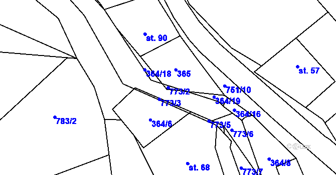Parcela st. 773/2 v KÚ Hrabůvka u Hranic, Katastrální mapa