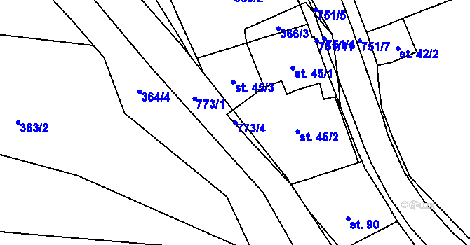 Parcela st. 773/4 v KÚ Hrabůvka u Hranic, Katastrální mapa