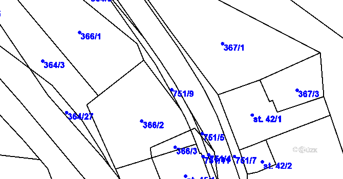 Parcela st. 751/9 v KÚ Hrabůvka u Hranic, Katastrální mapa
