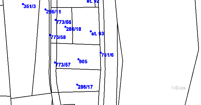 Parcela st. 751/6 v KÚ Hrabůvka u Hranic, Katastrální mapa