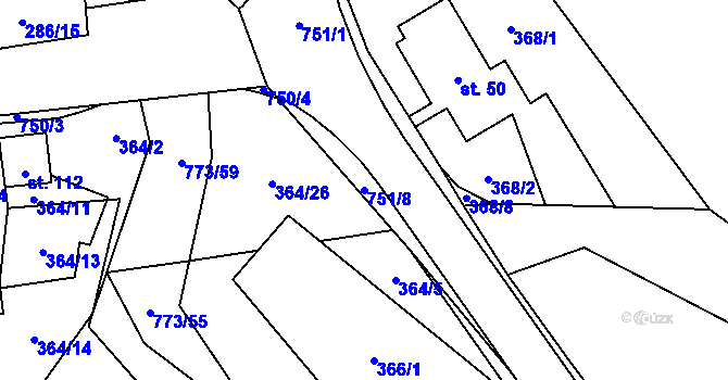Parcela st. 751/8 v KÚ Hrabůvka u Hranic, Katastrální mapa