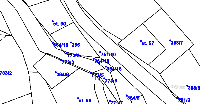 Parcela st. 751/10 v KÚ Hrabůvka u Hranic, Katastrální mapa