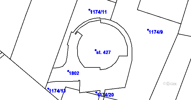 Parcela st. 427 v KÚ Hrabyně, Katastrální mapa