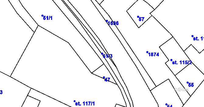 Parcela st. 51/3 v KÚ Hrabyně, Katastrální mapa