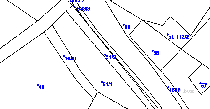 Parcela st. 51/2 v KÚ Hrabyně, Katastrální mapa