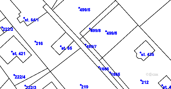 Parcela st. 499/7 v KÚ Hrabyně, Katastrální mapa