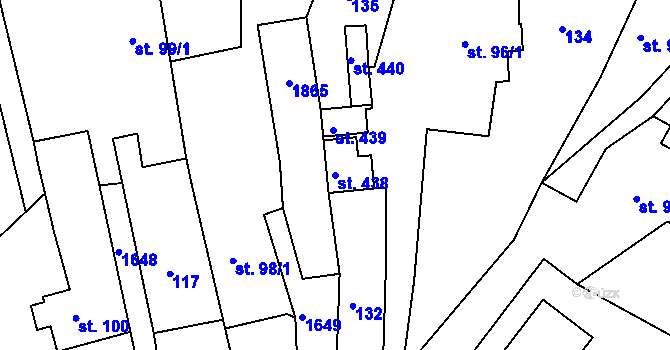 Parcela st. 438 v KÚ Hrabyně, Katastrální mapa