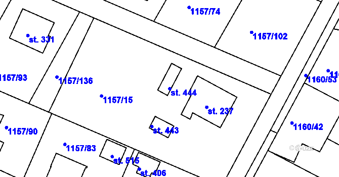 Parcela st. 444 v KÚ Hrabyně, Katastrální mapa
