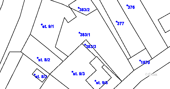 Parcela st. 383/3 v KÚ Hrabyně, Katastrální mapa