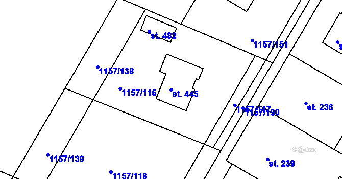 Parcela st. 445 v KÚ Hrabyně, Katastrální mapa