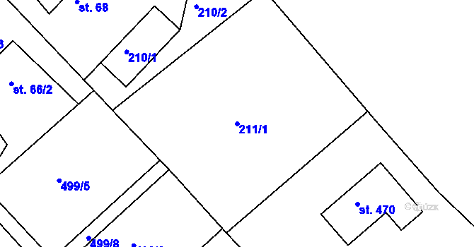 Parcela st. 211/1 v KÚ Hrabyně, Katastrální mapa