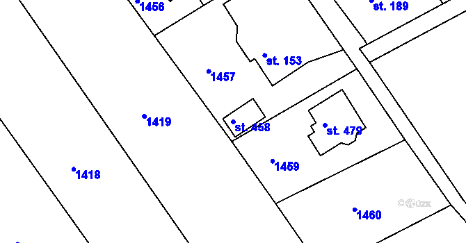 Parcela st. 458 v KÚ Hrabyně, Katastrální mapa