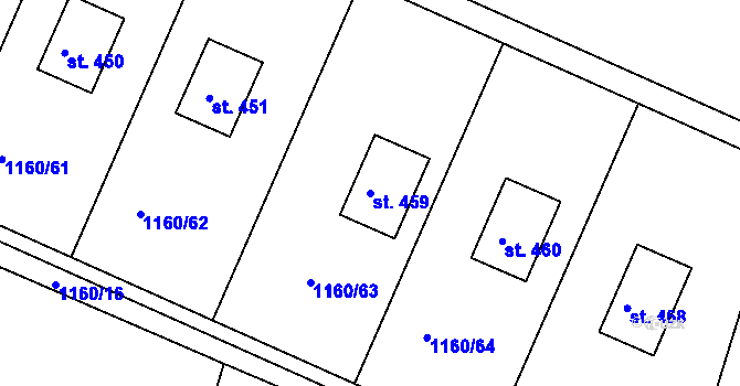 Parcela st. 459 v KÚ Hrabyně, Katastrální mapa