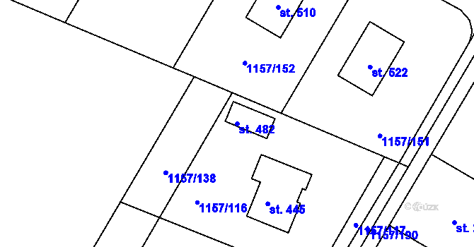 Parcela st. 482 v KÚ Hrabyně, Katastrální mapa