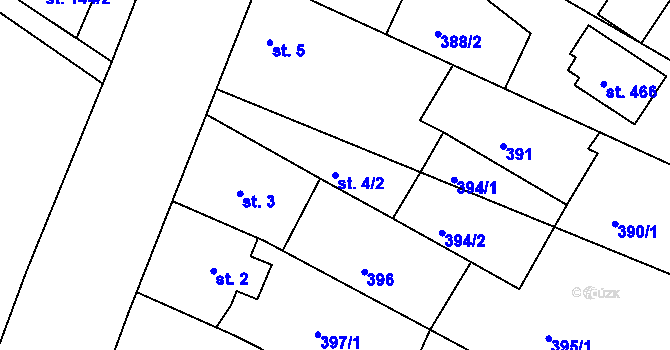 Parcela st. 4/2 v KÚ Hrabyně, Katastrální mapa