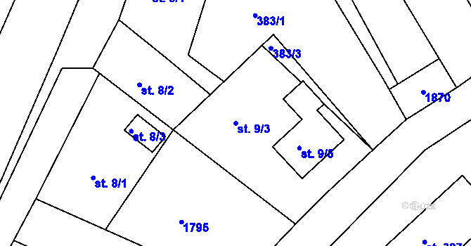 Parcela st. 9/3 v KÚ Hrabyně, Katastrální mapa