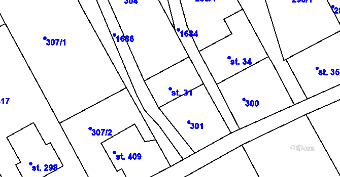 Parcela st. 31 v KÚ Hrabyně, Katastrální mapa