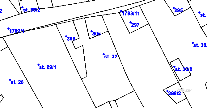 Parcela st. 32 v KÚ Hrabyně, Katastrální mapa