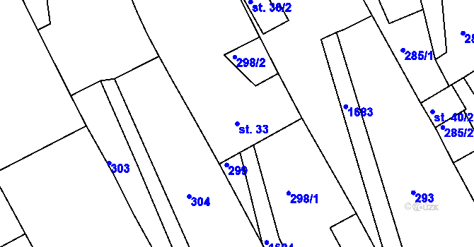 Parcela st. 33 v KÚ Hrabyně, Katastrální mapa
