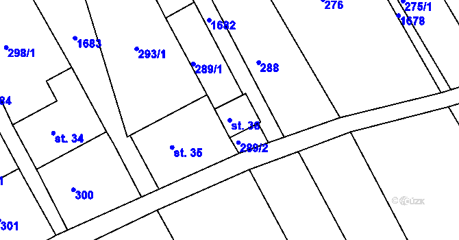 Parcela st. 38 v KÚ Hrabyně, Katastrální mapa