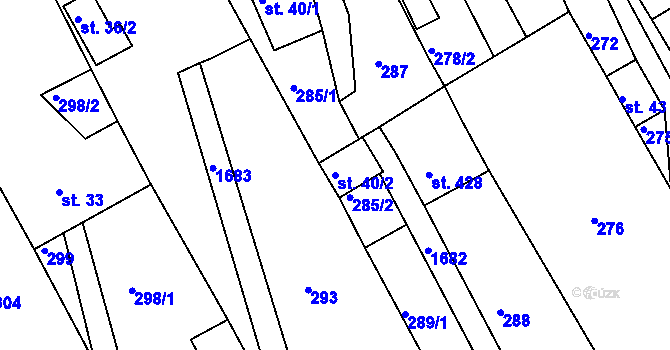 Parcela st. 40/2 v KÚ Hrabyně, Katastrální mapa