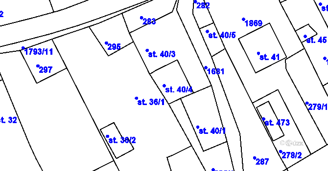 Parcela st. 40/4 v KÚ Hrabyně, Katastrální mapa