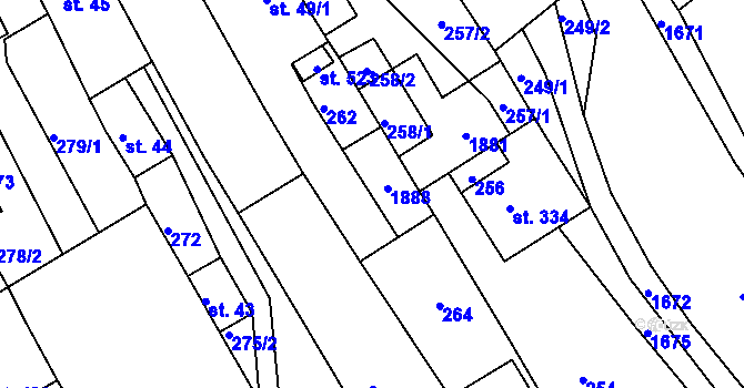 Parcela st. 49/4 v KÚ Hrabyně, Katastrální mapa