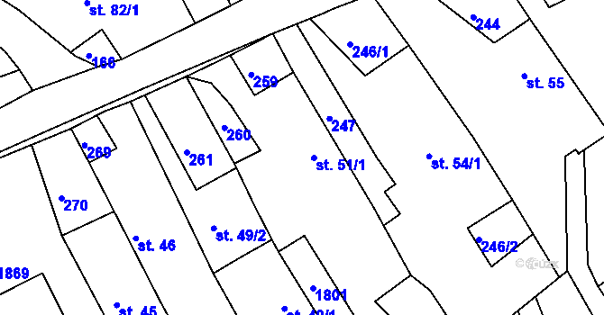 Parcela st. 51/1 v KÚ Hrabyně, Katastrální mapa