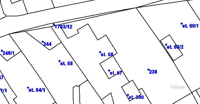 Parcela st. 58 v KÚ Hrabyně, Katastrální mapa