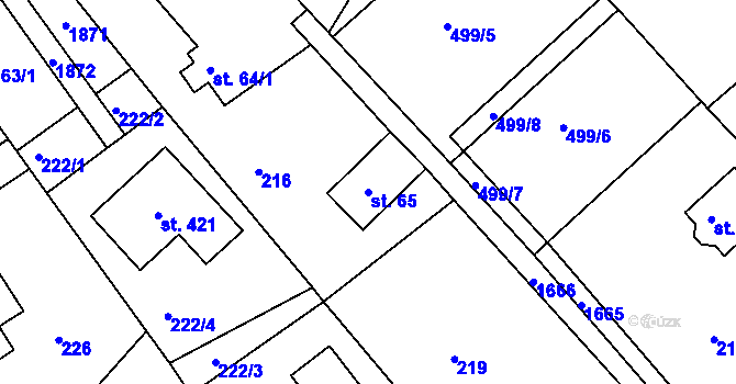 Parcela st. 65 v KÚ Hrabyně, Katastrální mapa