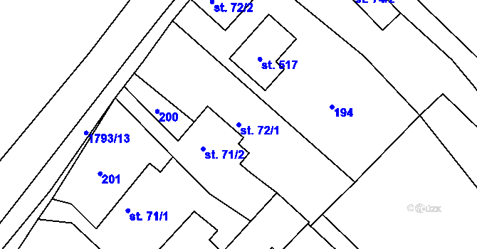Parcela st. 72/1 v KÚ Hrabyně, Katastrální mapa