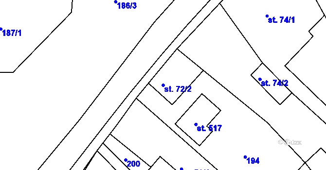 Parcela st. 72/2 v KÚ Hrabyně, Katastrální mapa