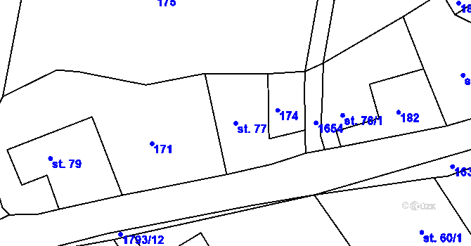Parcela st. 77 v KÚ Hrabyně, Katastrální mapa